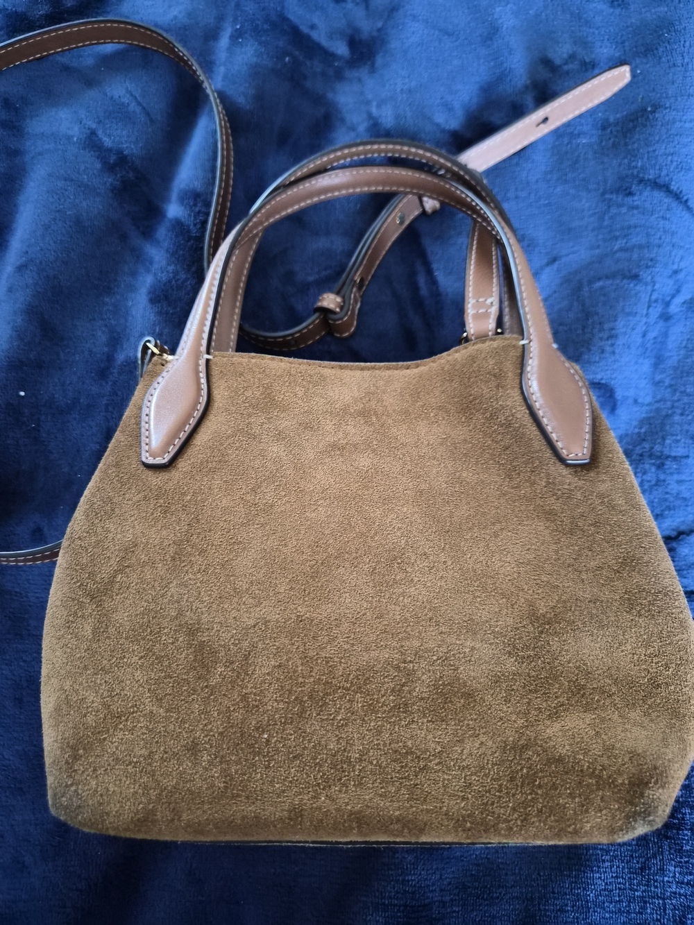 Madewell ACORN Suede Crossbody Tote with Tan Leather Trim